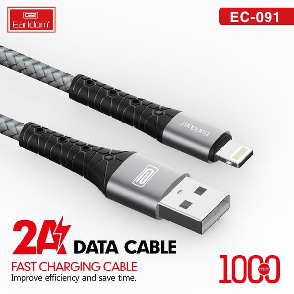 Cáp sạc nhanh bọc sợi, đầu bọc cao su chống đứt gãy 1m Earldom EC-091