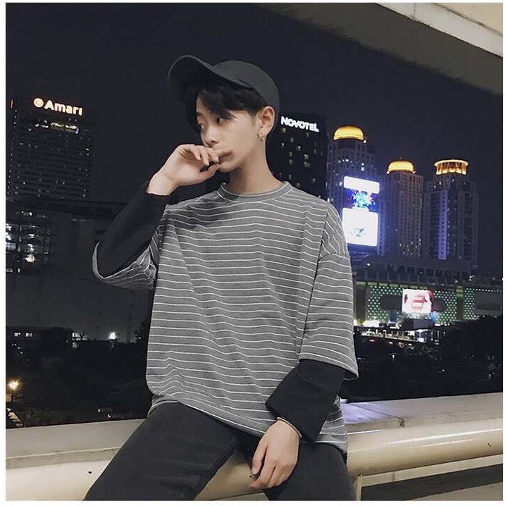 Áo thun thu đông phối tay nối sọc - Unisex nam nữ đều mặc được | BigBuy360 - bigbuy360.vn