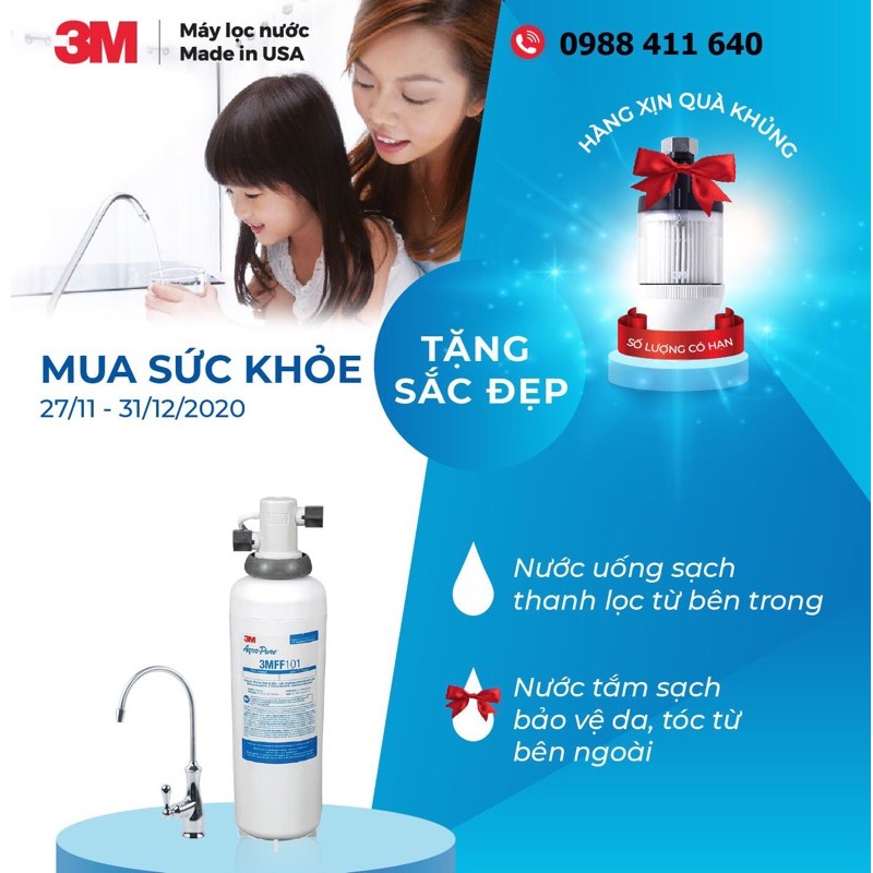 [COMBO] MÁY LỌC NƯỚC 3M FF100 TẶNG 1 THIẾT BỊ LỌC SEN TẮM 3M HSF