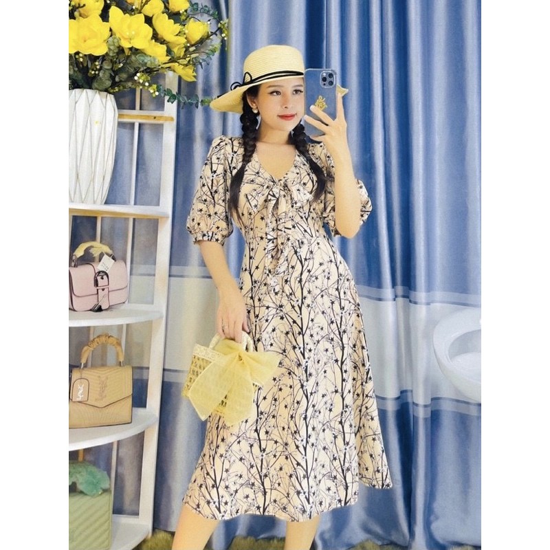 Đầm maixi dày thắt nơ from rộng mùa hè | BigBuy360 - bigbuy360.vn