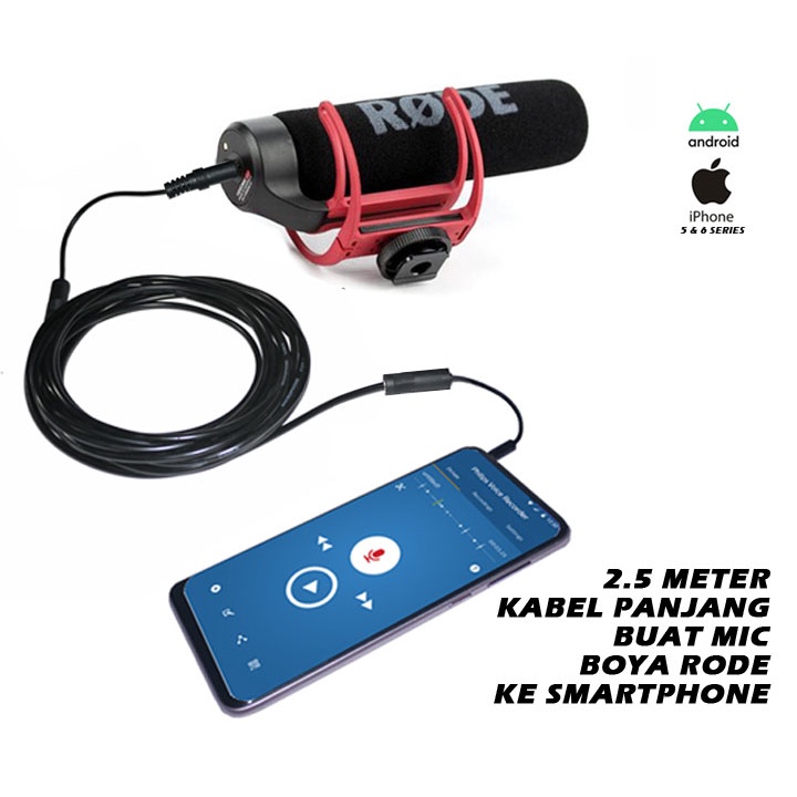 Dây cáp dài 2.5m cho máy tính bảng Boya MM1 Rode Videomic Go To Android - Rode VideoMicro - Boya MM 1