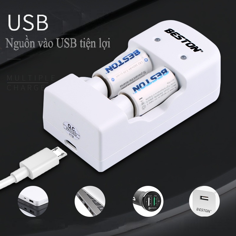 Combo 2 pin sạc Beston CR2 300mAh kèm sạc CD643 dùng cho camera, máy ảnh, thiết bị đo, đèn pin, ống nhòm