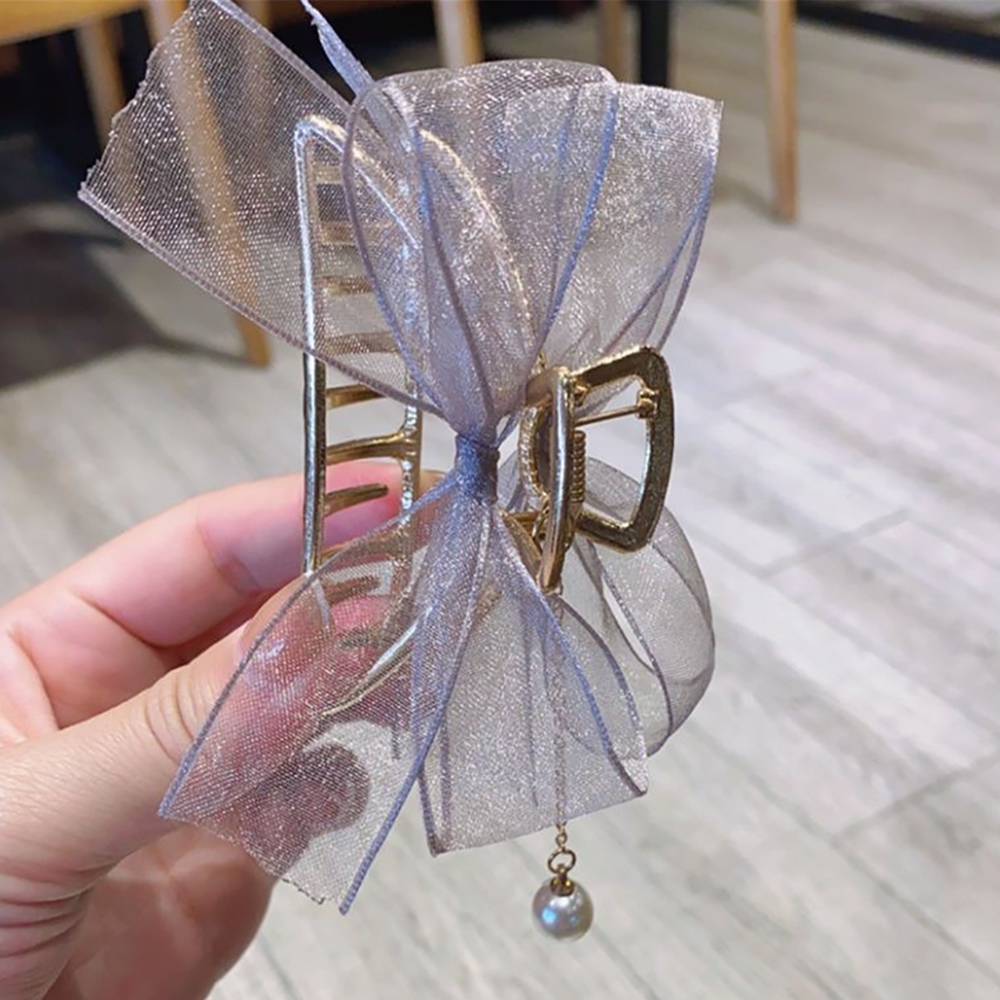 Kẹp Tóc Hình Nơ Bằng Kim Loại Phối Ren Thời Trang Hàn Quốc Cổ Điển Dành Cho Nữ