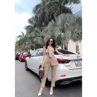 ▪️Set quần + áo cúp ngực nơ đính ngọc 2 dây / Tone be & Trắng
