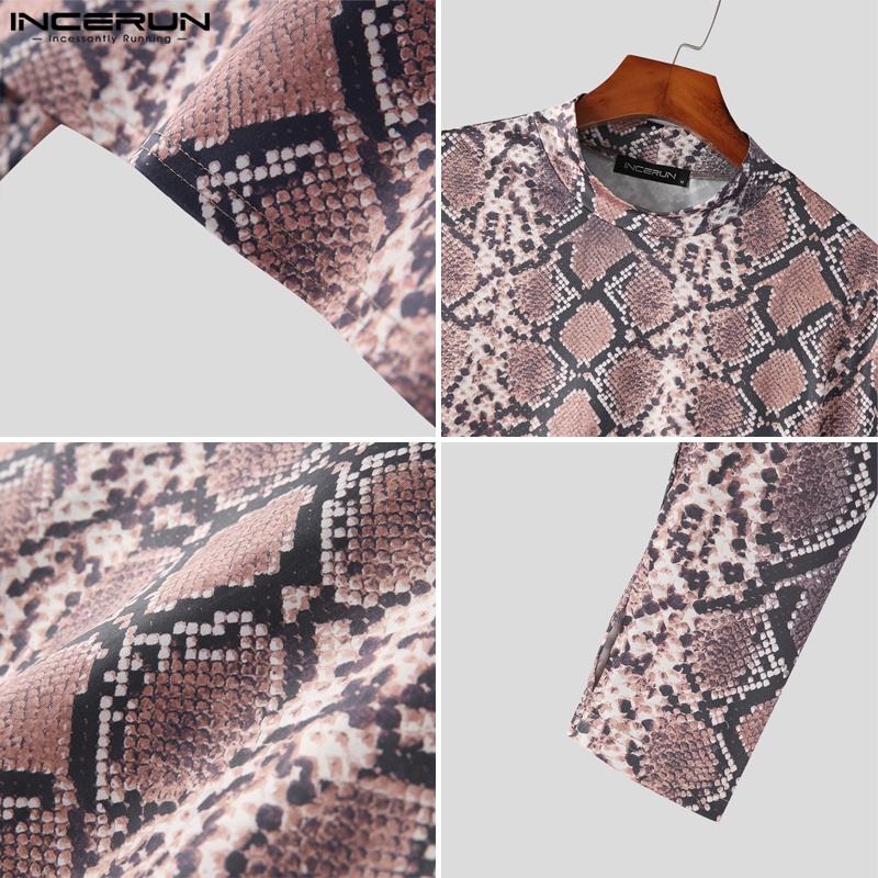 Áo thun crop top INCERUN tay dài in họa tiết độc đáo thời trang quyến rũ cho nam