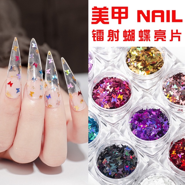Phụ kiện nhũ hình bướm trang trí móng tay nail 12 màu