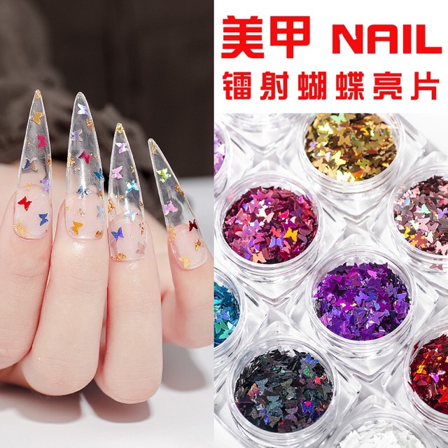 Phụ kiện nhũ hình bướm trang trí móng tay nail 12 màu