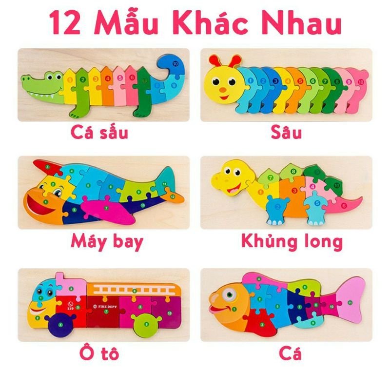 Đồ chơi gỗ tranh ghép nối 10 số - ghép tương ứng số 1-10 cho bé 30x12,8 cm