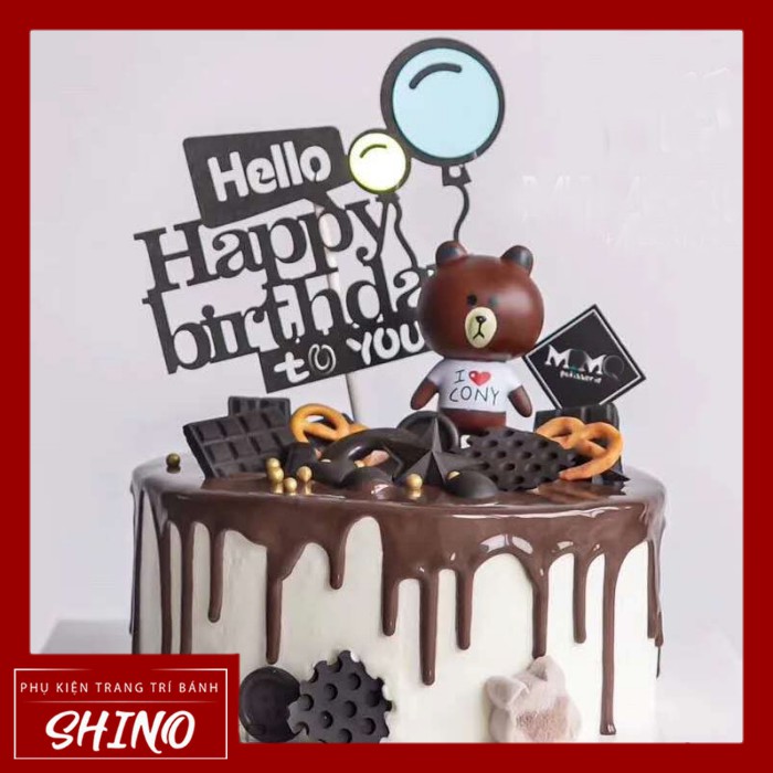 Đồ chơi gấu và thỏ Line trang trí bánh