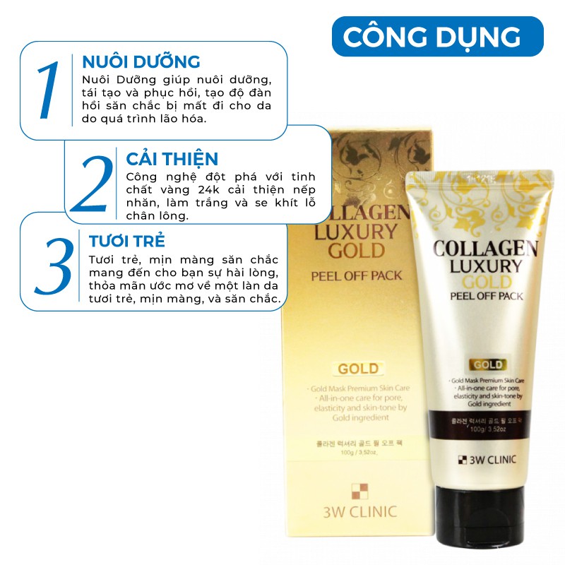 Mặt nạ lột dưỡng trắng da giảm mụn tinh chất vàng 24K 3W CLINIC Hàn Quốc 100ml