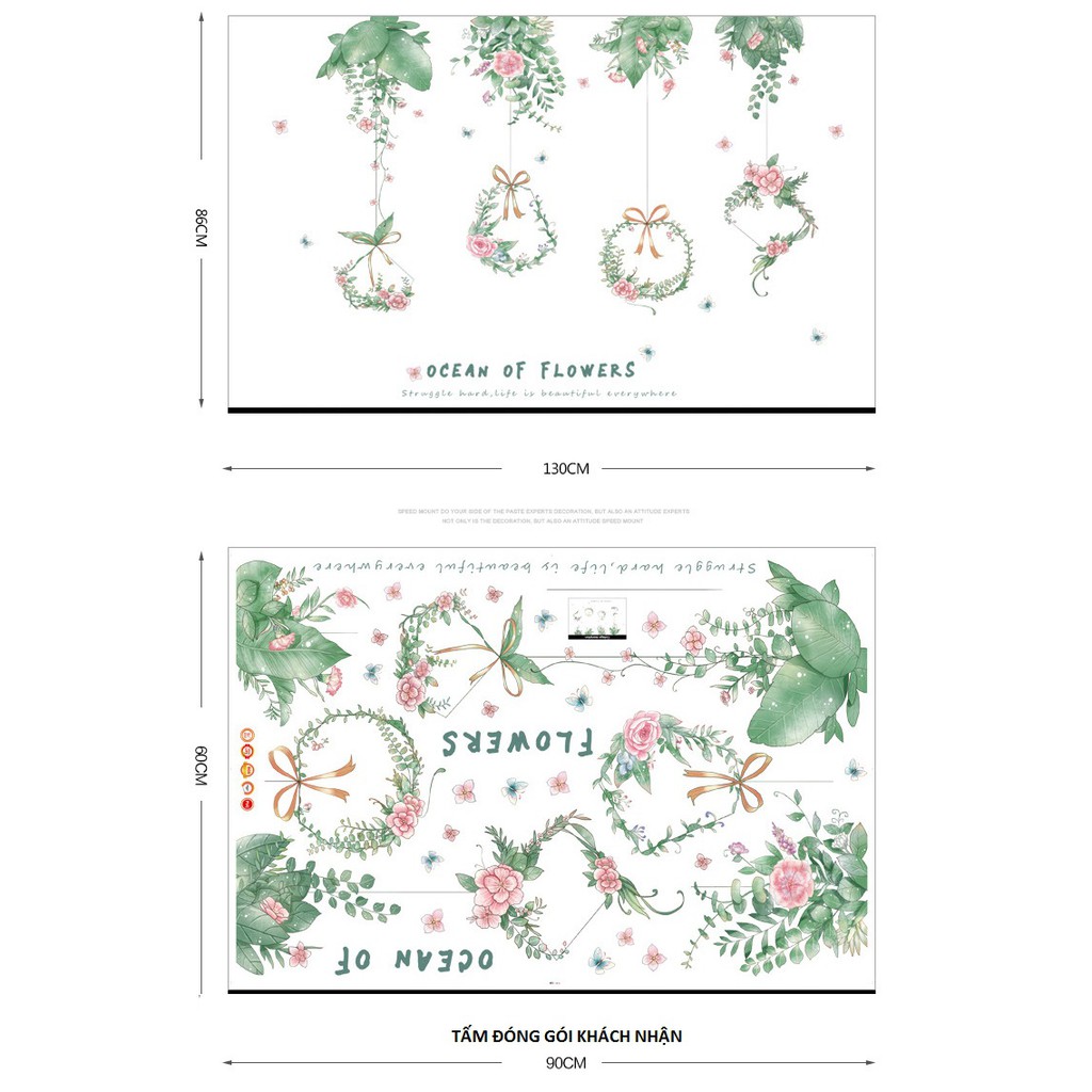 Decal trang trí nhà cửa [GIÁ SĨ] phong cách Hàn Quốc hoa đại dương xanh đẹp AmyShop