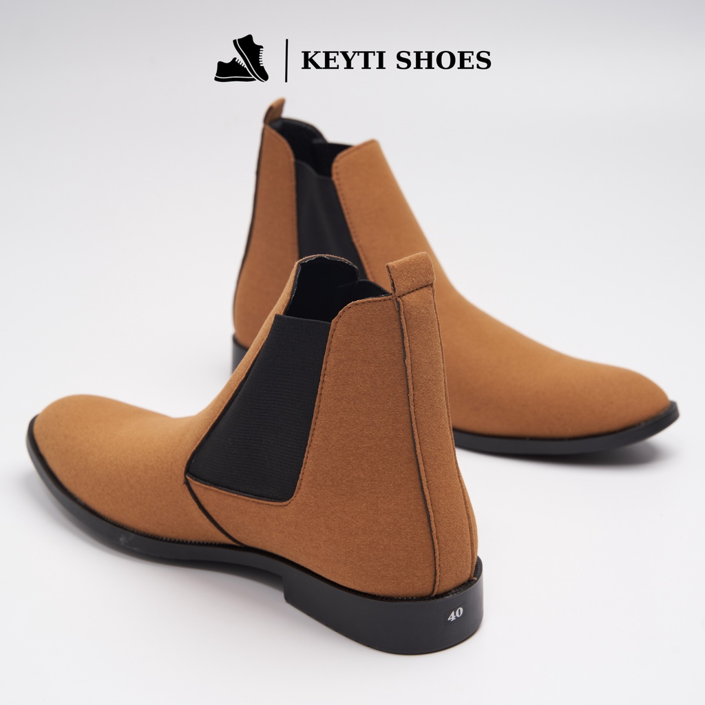 Giày bốt nam Chelsea Boots da lộn, cổ chun, đế cao 3cm khâu chắc chắn