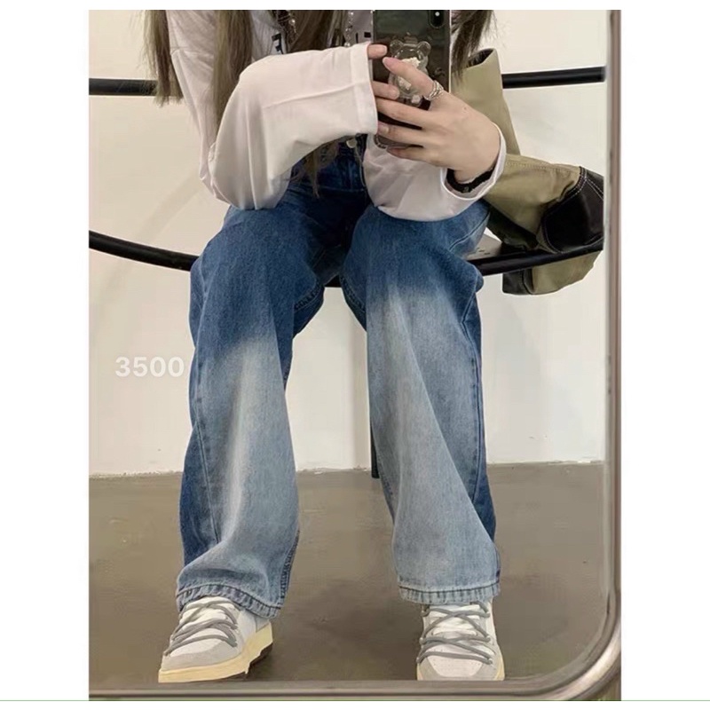 Quần bò ống rộng loang màu thiết kế lạ mắt ulzzang sang chảnh lưng cao Hàn Quốc Lê Huy Fashion MS 3500