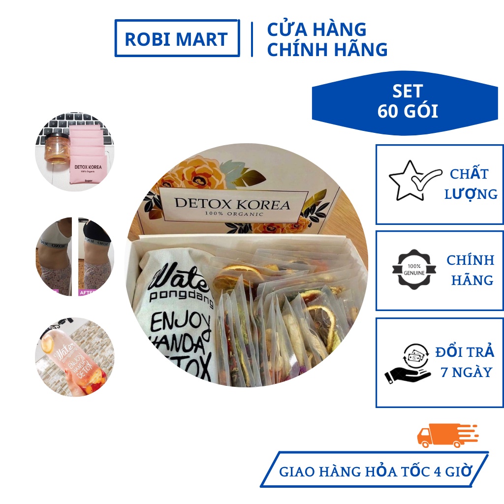 Set 60 gói Detox Robimart giảm cân đẹp da - Tặng bình 1 lít, mật ong, đường