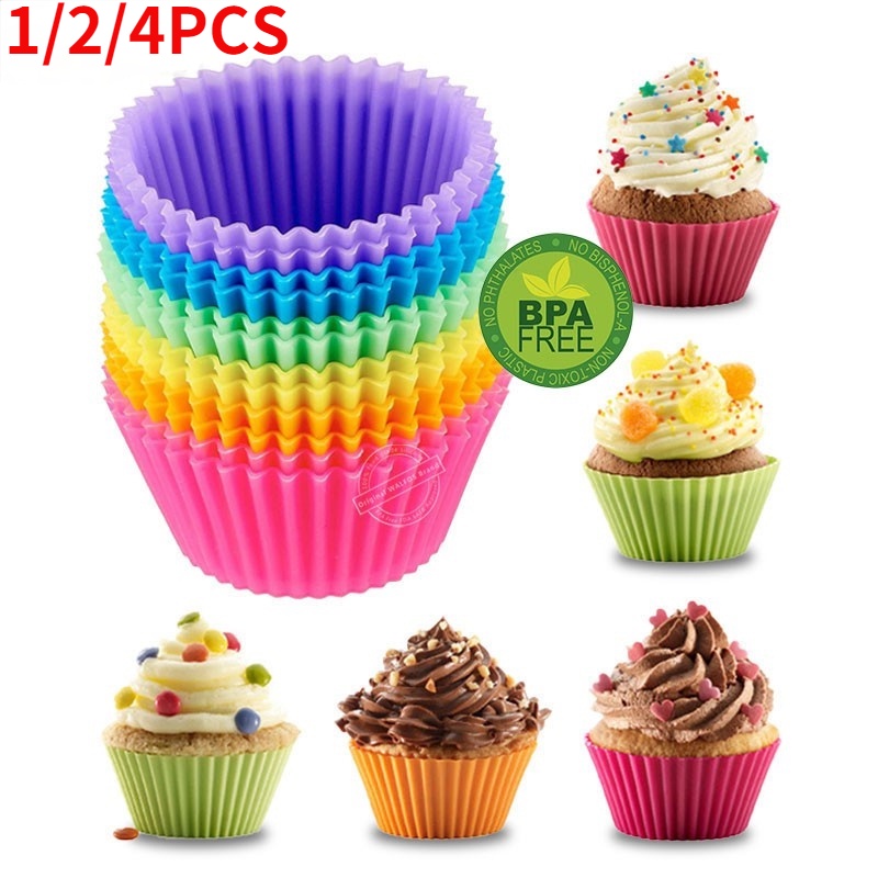 1/2/4 Cốc Silicone Làm Bánh Cupcake Có Thể Tái Sử Dụng