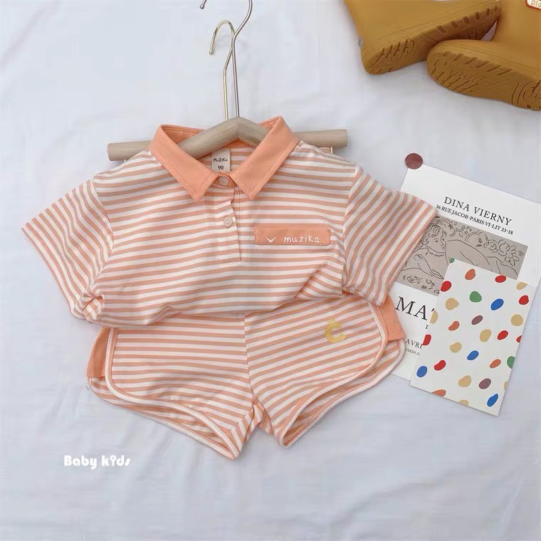 Bộ Cộc Tay Polo Kẻ Chất Liệu Cotton Polo Chun Cho Bé Trai Và Bé Gái Từ 5Kg Đến 28Kg Thời Trang trẻ Em Tin Store