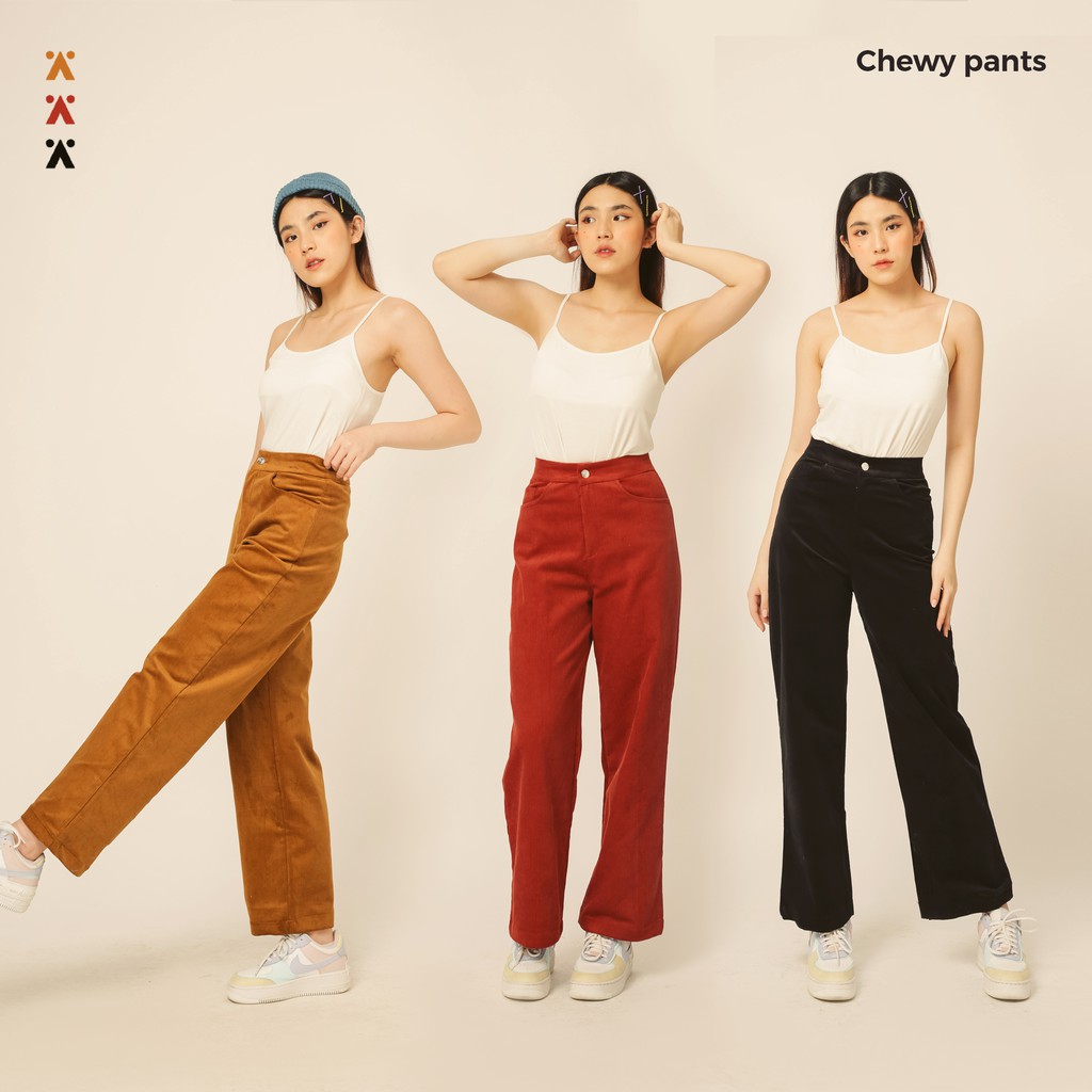 GingerBear - Quần Dài Nhung Tăm Ống Rộng, Suông Đứng - Chewy Pants  ( Có Ảnh Chụp Tại Cửa Hàng )