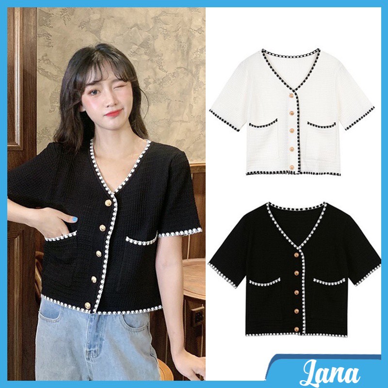 Áo Cardigan croptop Cổ v ulzzang, Áo kiểu len tăm mịn siêu xinh phong cách Hàn Quốc C60 - LaNa