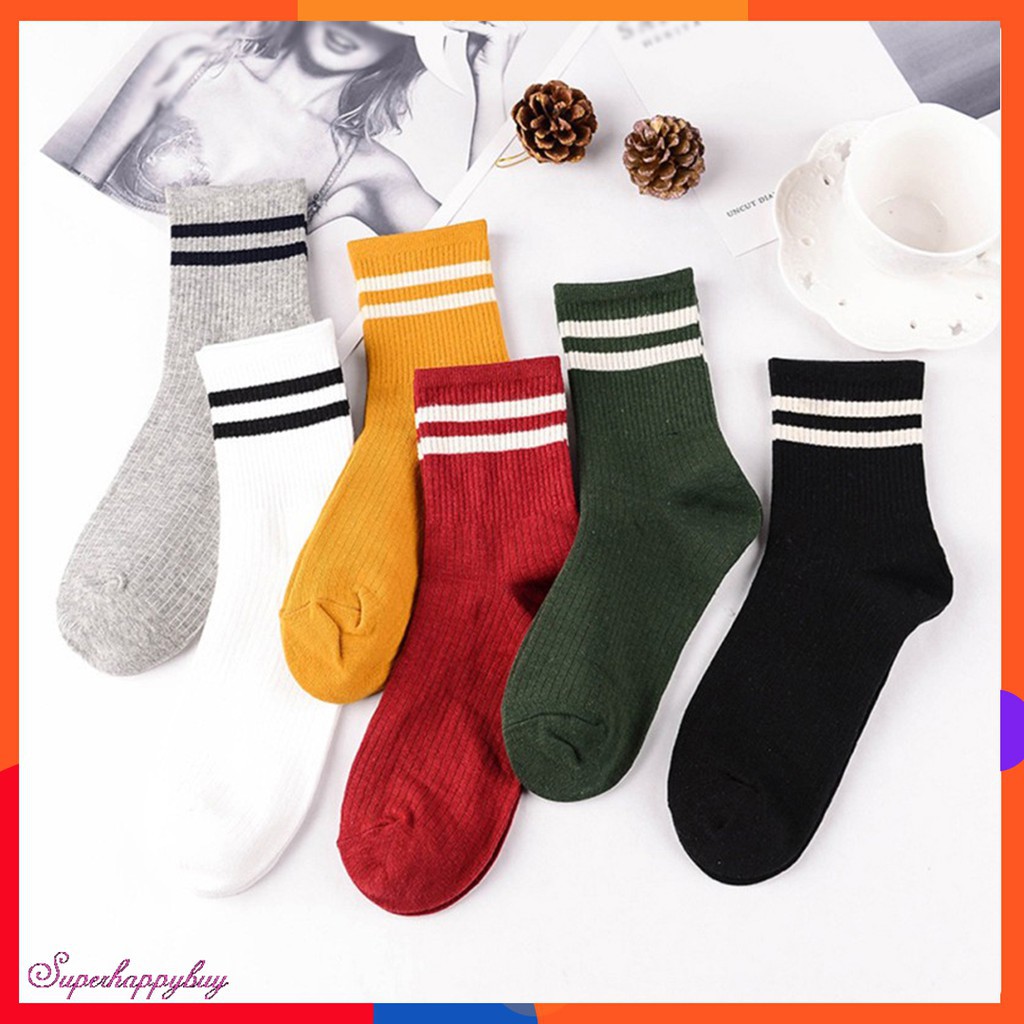 Vớ cotton thể thao họa tiết sọc ngang trẻ trung dành cho nữ