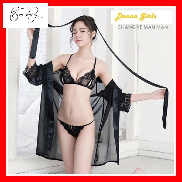 Set váy ngủ sexy 3 món có áo choàng+ áo lọt khe+ quần lọt khe | BigBuy360 - bigbuy360.vn