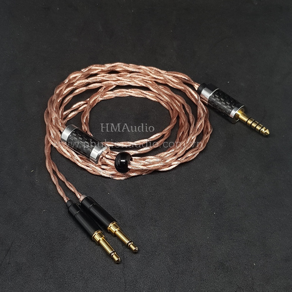 Dây tai nghe đồng 7NOCC Litz 23AWG tết 4 1.25mm - Hifiman Dual 3.5mm - Ananda Arya Susvara Sundara
