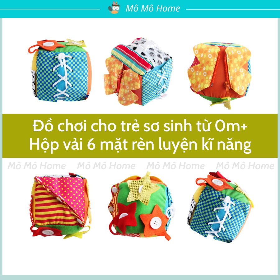 Đồ chơi cho trẻ sơ sinh, Hộp Vải tổng hợp nhiều kĩ năng cần thiết kết hợp với âm thanh lục lạc thú vị, 18x18x18cm