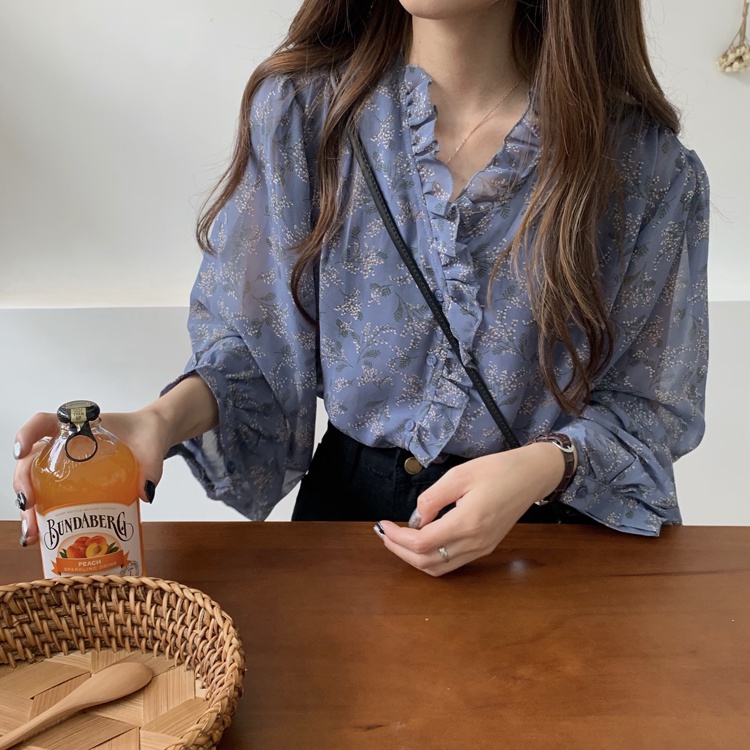 Áo vải voan tay dài in họa tiết hoa cho nữ