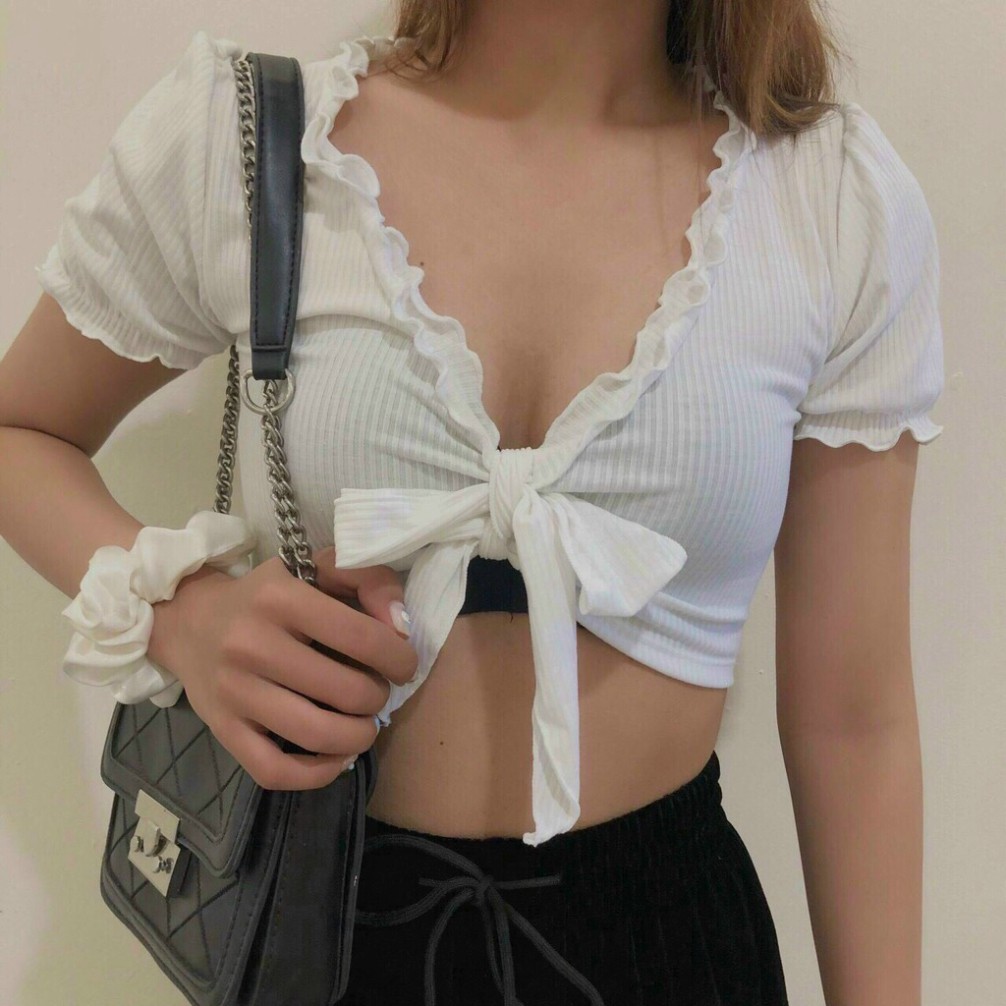 Áo Croptop Buộc Nơ CT30 chất thun gân mềm mịn kiểu dáng Ulzzang
