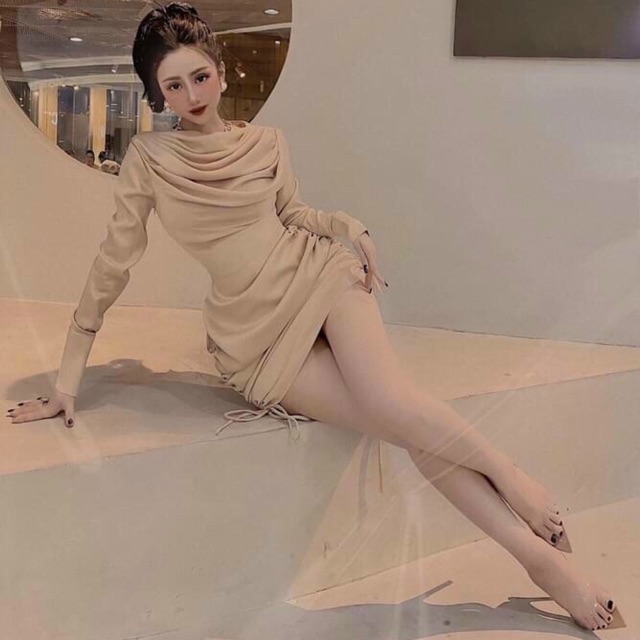 [ Hàng Hót ] Váy Lụa Nhúm Tầng Cổ Đổ Xếp Cổ Siêu Sang Chảnh