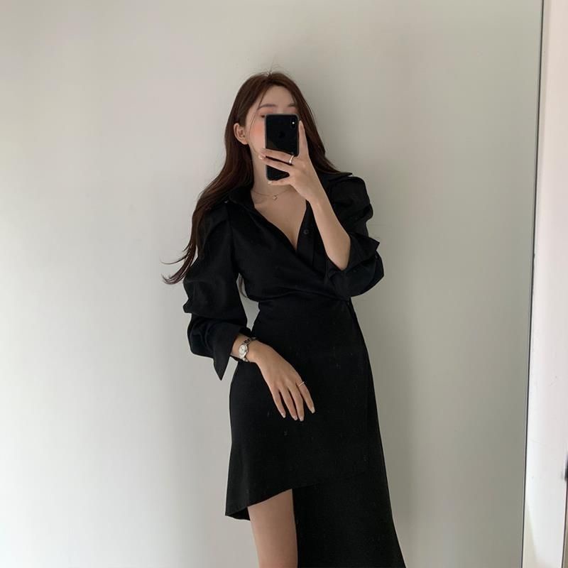 Đầm Sơ Mi Dáng Ôm Che Bụng Kiểu Pháp Thời Trang Xuân Thu Cho Nữ
