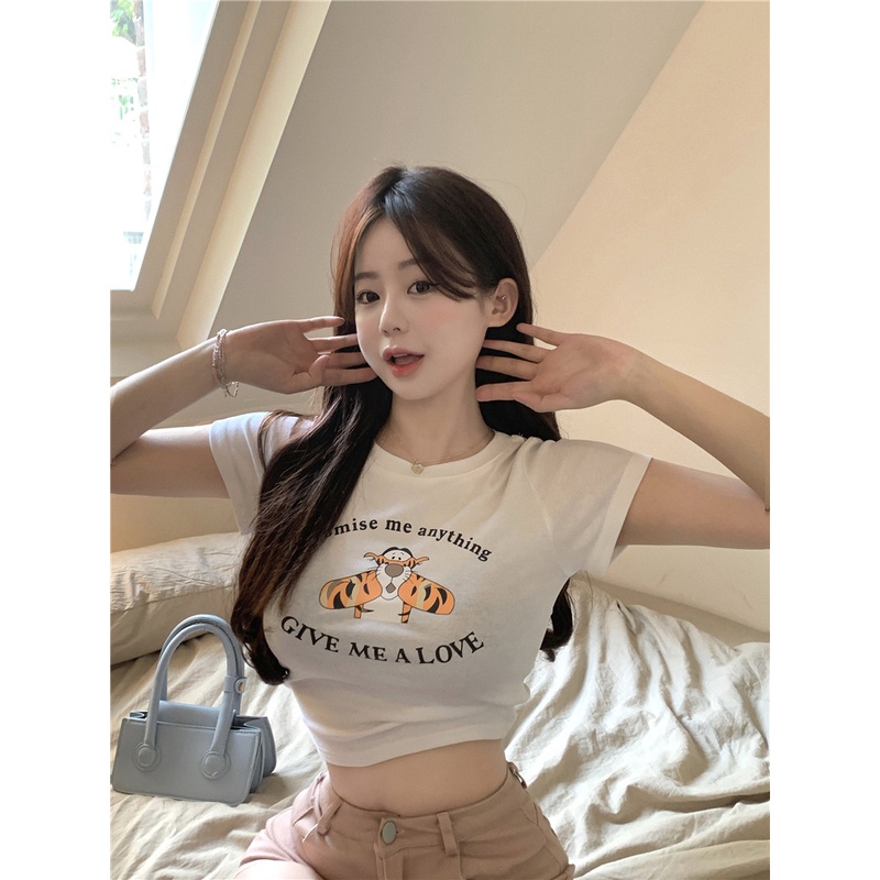 Áo Thun Tay Ngắn Cổ Tròn In Họa Tiết Hoạt Hình Phong Cách Hàn Quốc Thời Trang Cho Nữ