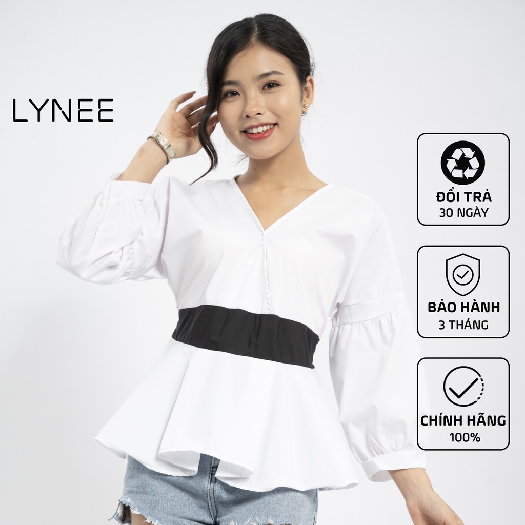 Áo Sơ Mi Cổ V Tay Phồng Cột Dây Nhấn Eo Phong Cách Pháp Thời Trang Mùa Hè LYNEE vải lụa xinh nhiều màu có size A09