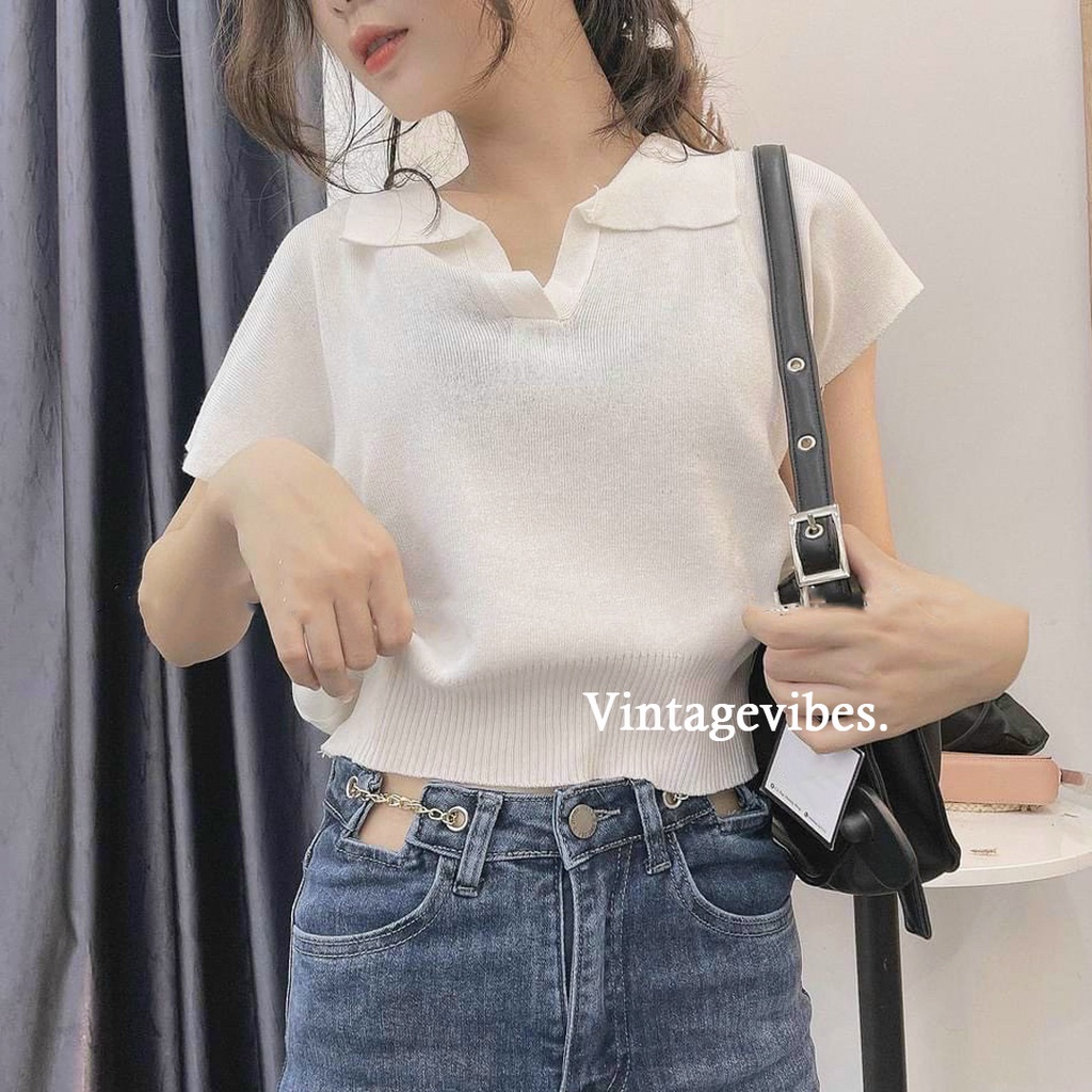 [FREESHIP] Áo babydoll len cộc tay polo bảng màu pastel cực xinh - Ảnh thật