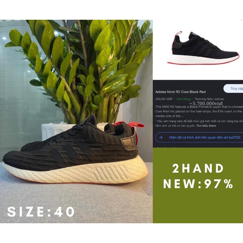(Giày 2hand) Adidas NMD R2 Core Black Red size 40 -Giày cũ chính hãng