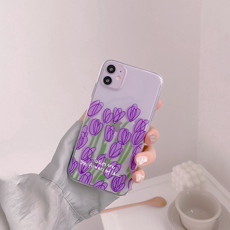 Ốp điện thoại TPU silicon dẻo họa tiết hoa tulip tím chống sốc cho IPHONE 11 PRO MAX X XS XR XSMAX 7 8 PLUS | BigBuy360 - bigbuy360.vn