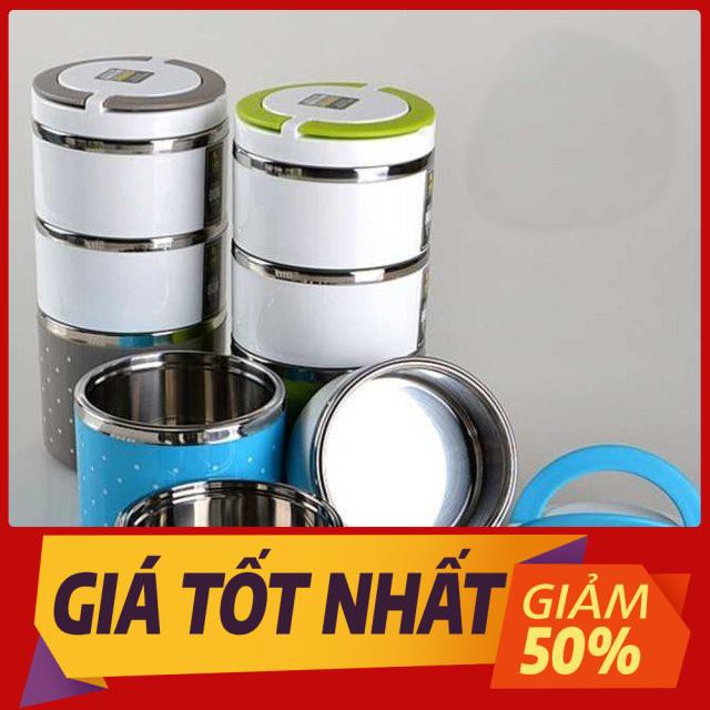 Hộp Đựng Cơm 3 Tầng Giữ Nhiệt Chấm Bi Ruột Inox - camen đụng cơm