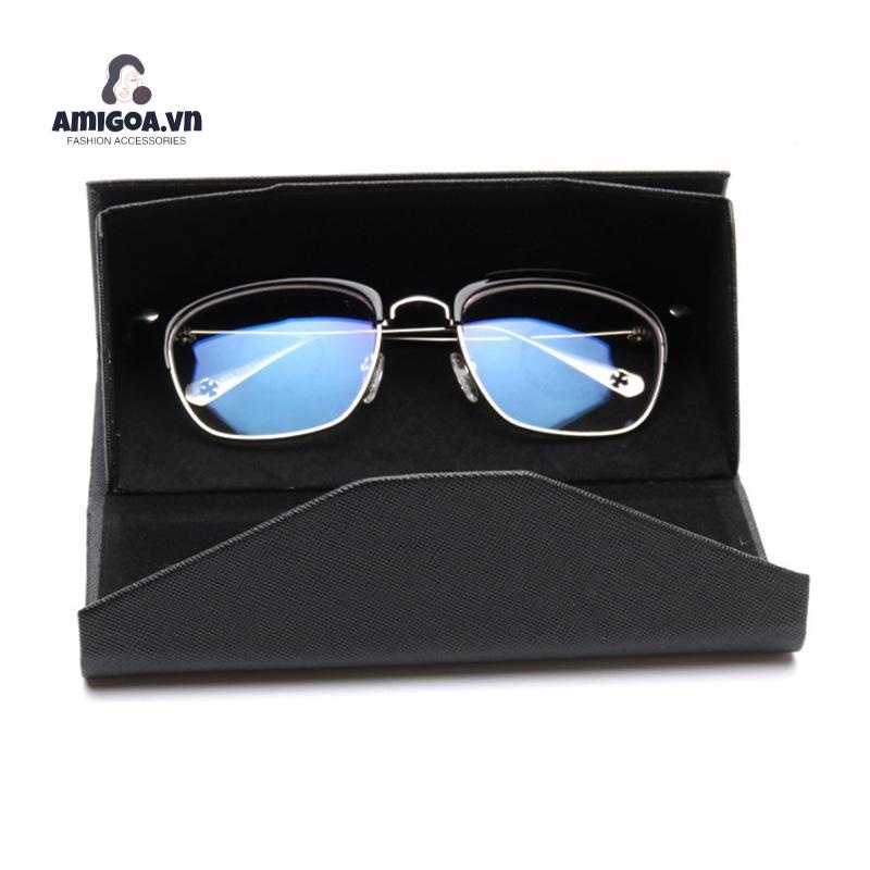 Hộp Đựng Mắt Kính Bằng Da Hình Tam Giác Ba Chiều Màu Đen