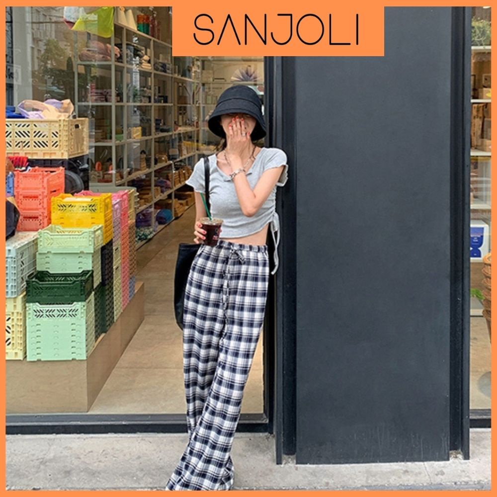 Áo Croptop Ôm Body SANJOLI Áo Kiểu Crt Sexy Nữ Tay Ngắn Cột Dây Đẹp Bánh Bèo Hàn Quốc AOE17