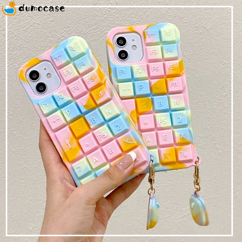 Ốp Điện Thoại Gắn Bàn Phím Máy Tính Màu Cầu Vồng Giảm Căng Thẳng Cho IPhone 11 12 13 Pro Max 6 6s 7 8 Plus X XS Max XR SE 2