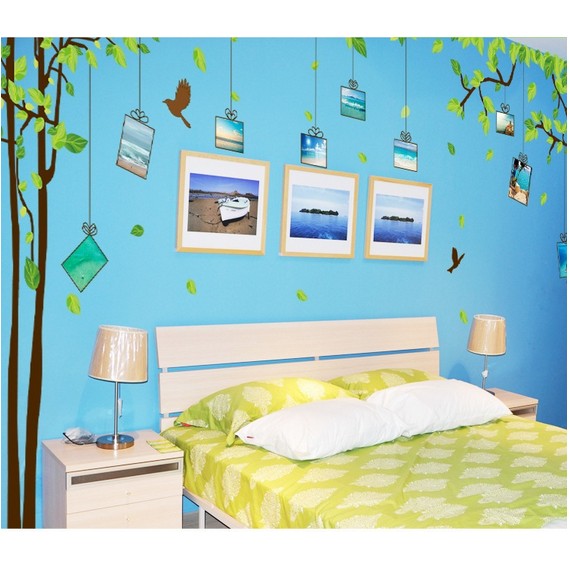 Decal dán tường khung ảnh 7 ⚡ FREESHIP ⚡ Cây xanh khung ảnh trang trí tường DCX014 Decal AmyShop