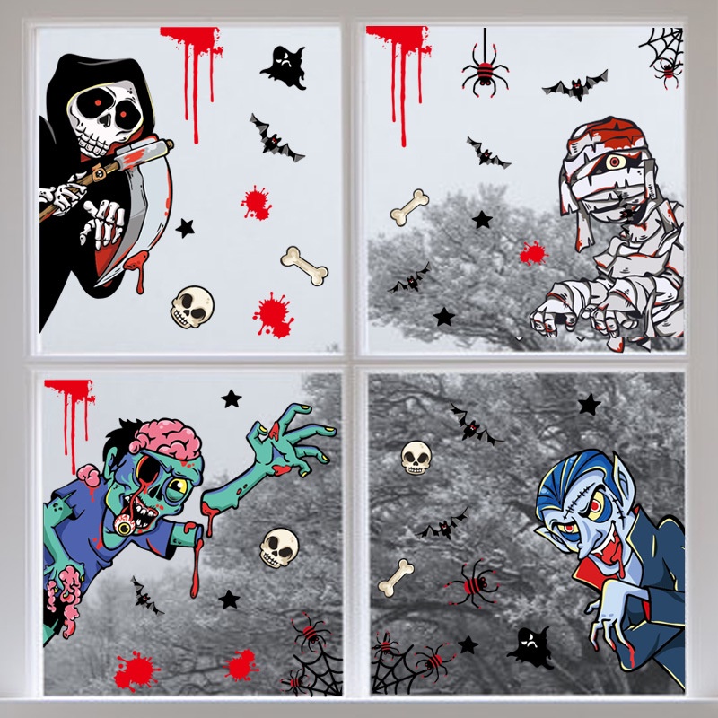 Miếng Dán Kính Cửa Sổ Tĩnh Điện Họa Tiết Bộ Xương Ma Trang Trí Halloween
