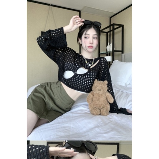 Áo lưới dài tay ống rộng dáng croptop cách điệu sexy thời trang nữ