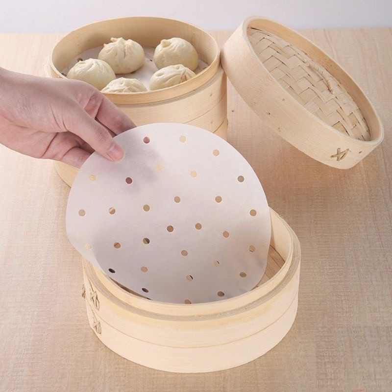 Set 100 tờ giấy nến đục lỗ dùng để làm bánh và lót nồi chiên không dầu nướng chống dính tốt loại 20 tờ size 23cm
