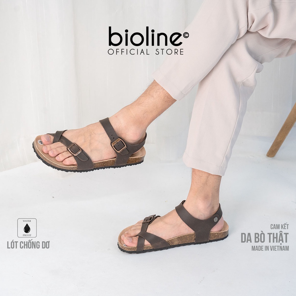 DK14-LÓT CHỐNG NƯỚC-Giày sandal đế trấu Birken da bò thật nam nữ, dép xăng đan công sở, dép đế trấu Bioline D14