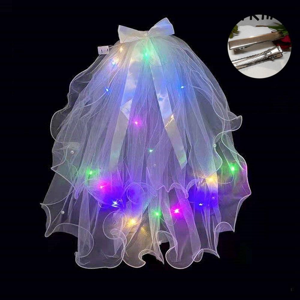 PRESTON Mạng Che Mặt Đính Nơ Có Đèn LED Cho Cô Dâu