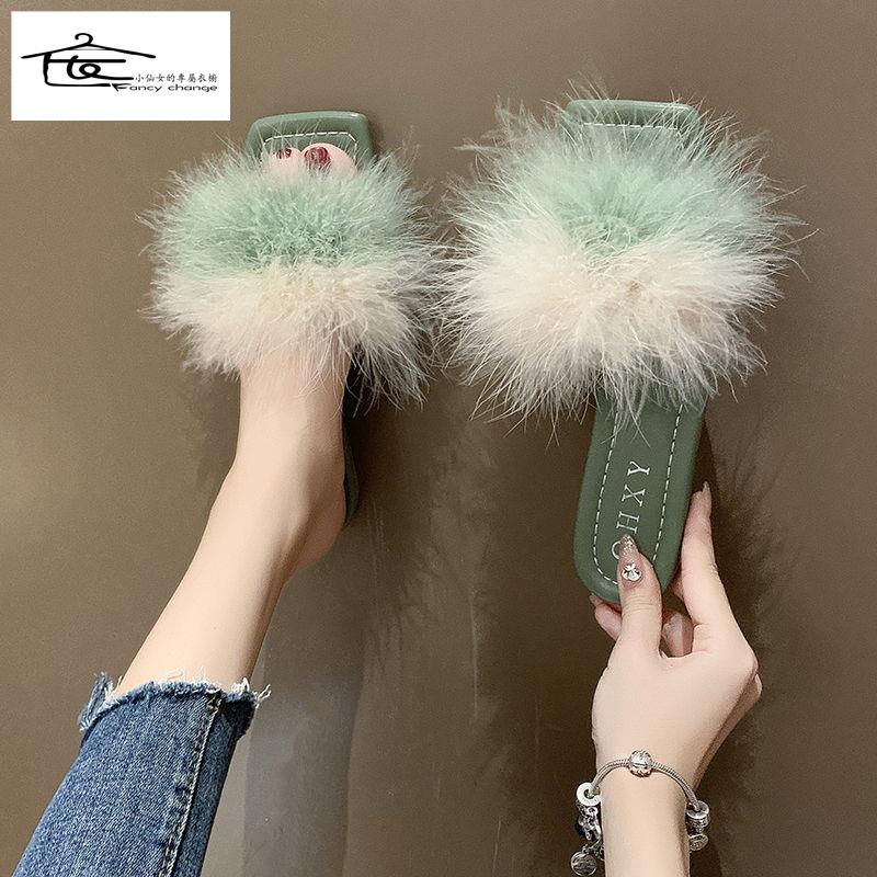 Dép Lông Xù Đế Bằng Chống Trượt Đính Nơ Xinh Xắn Thời Trang Mùa Hè