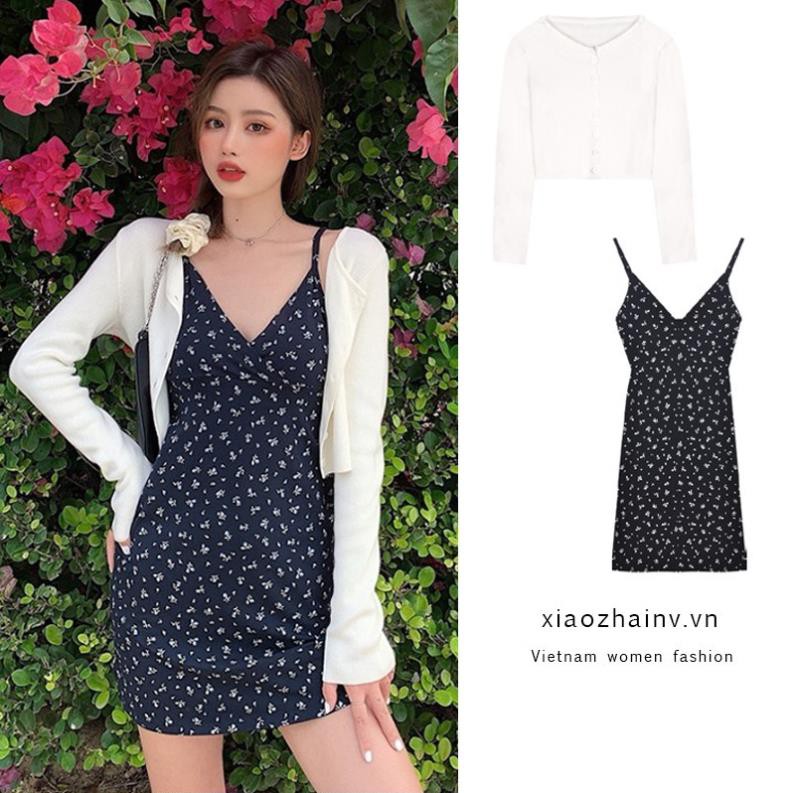 Xiaozhainv Đầm hoa/Áo dài tay màu trắng nữ tính | BigBuy360 - bigbuy360.vn