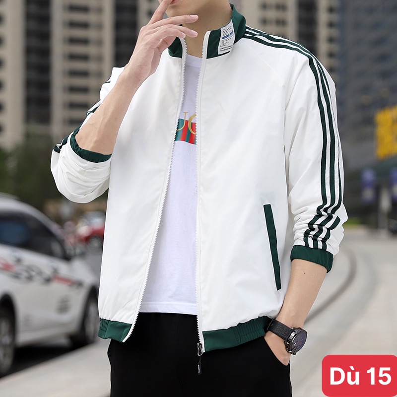 Áo khoác dù nam màu xanh trắng 3 sọc chất liệu dù gió 2 lớp cao cấp dáng from bóng chày bomber đẹp ADOSHOP15 mẫu mới