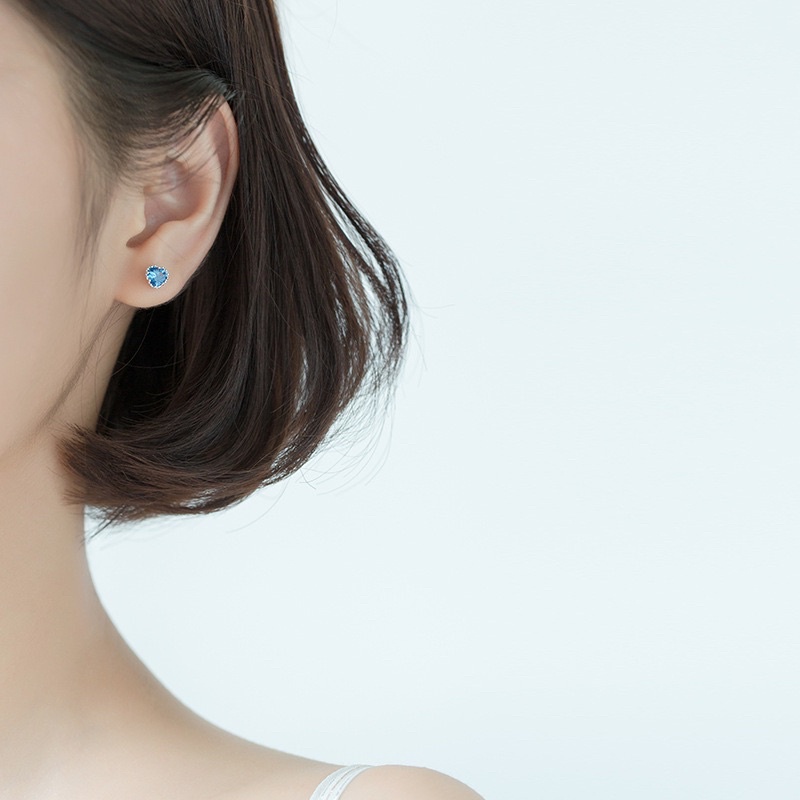 Khuyên tai nữ bạc Ý 925 mạ vàng cao cấp DUYSON SILVER Bông tai bạc hình trái tim đính đá xanh [KNXK12]