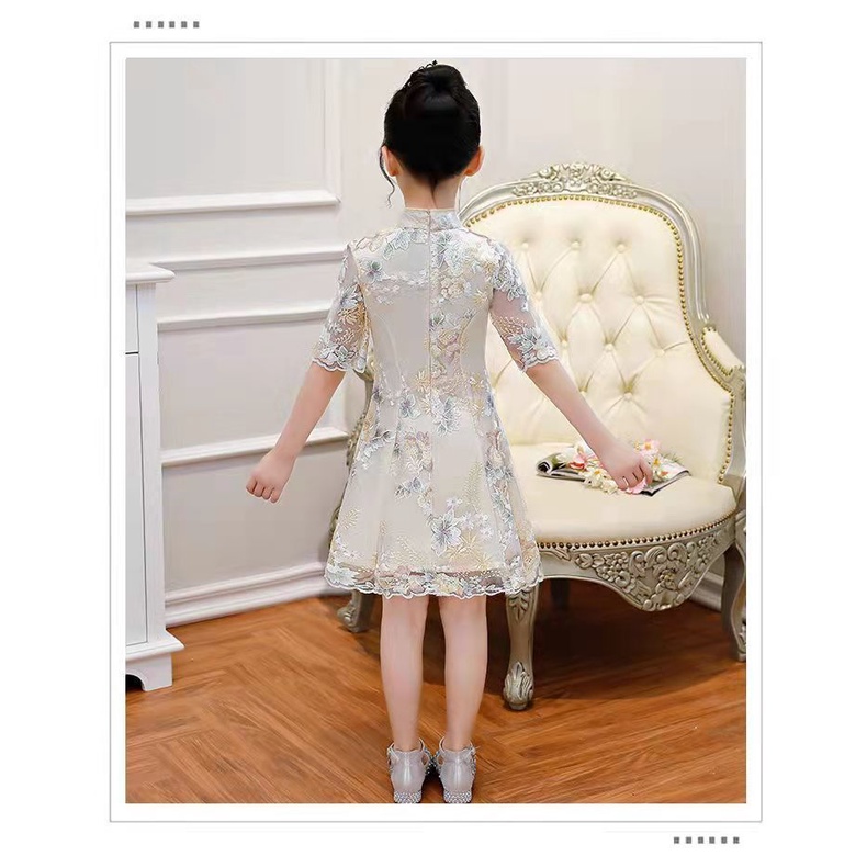 Đầm Sườn Xám Phối Ren Phong Cách Trung Hoa Thời Trang Mùa Hè 2022 Dành Cho Bé Gái